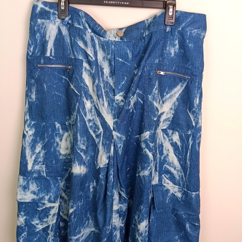 SHEIN Cargo Skirt Womens 3XL Blue Excellent Acid Wash Marble Utility Midi - Picture 2 of 8